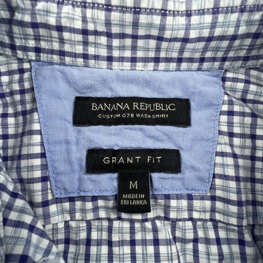 Banana Republic Navy Blue & Green Check Grant Fit Button Down Shirt Mens Medium